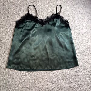 Romantic Feminine Green Lace Trimmed Cami Top| Size Medium